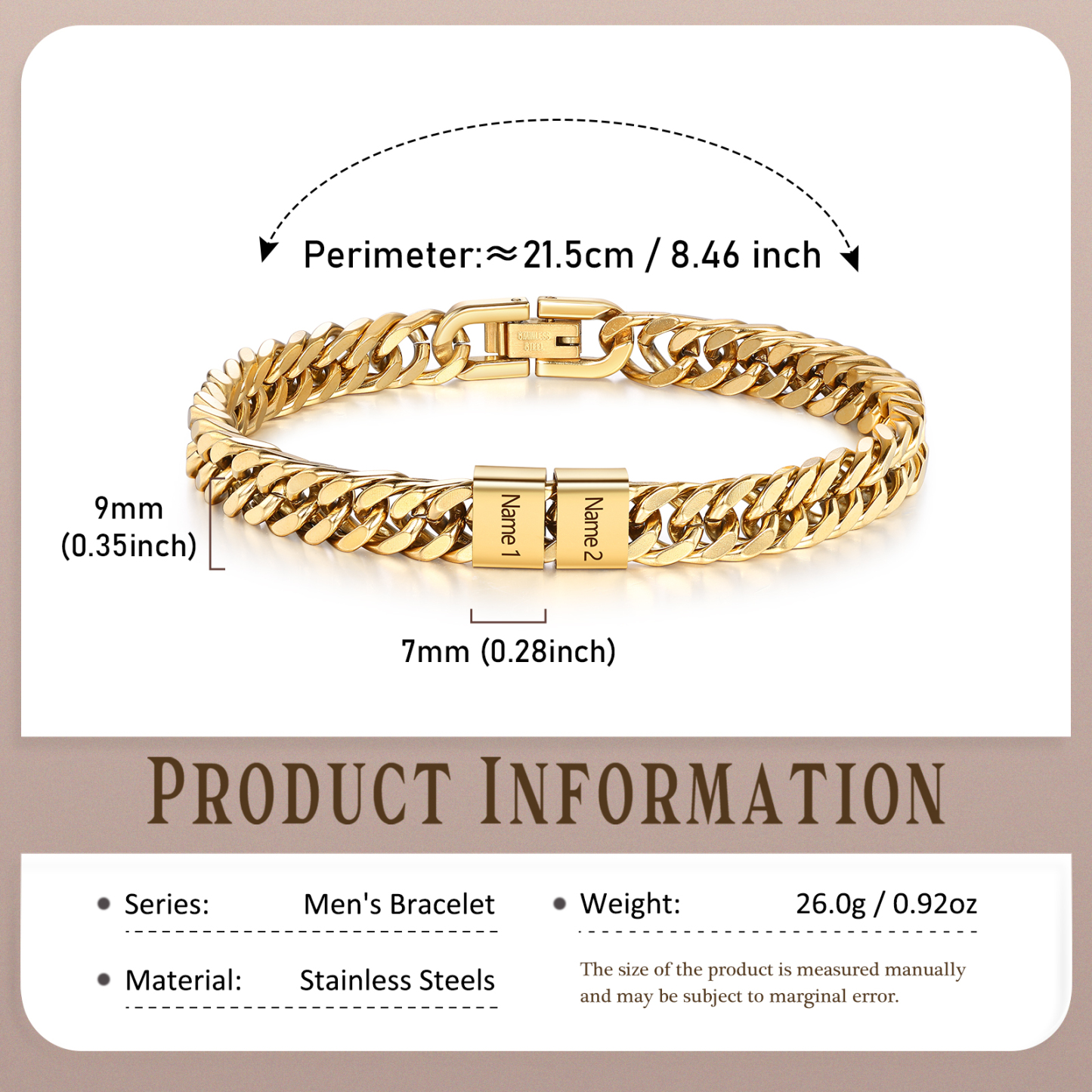 Personalized  Bracelet for Men with Custom Engraving 2-6 Names - Gift for Grandpa | Jessemade