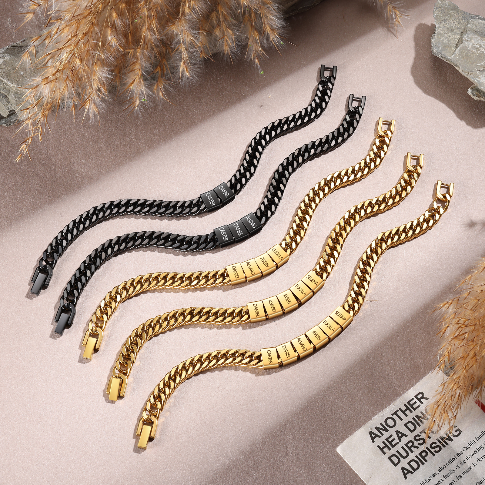 Personalized  Bracelet for Men with Custom Engraving 2-6 Names - Gift for Grandpa | Jessemade