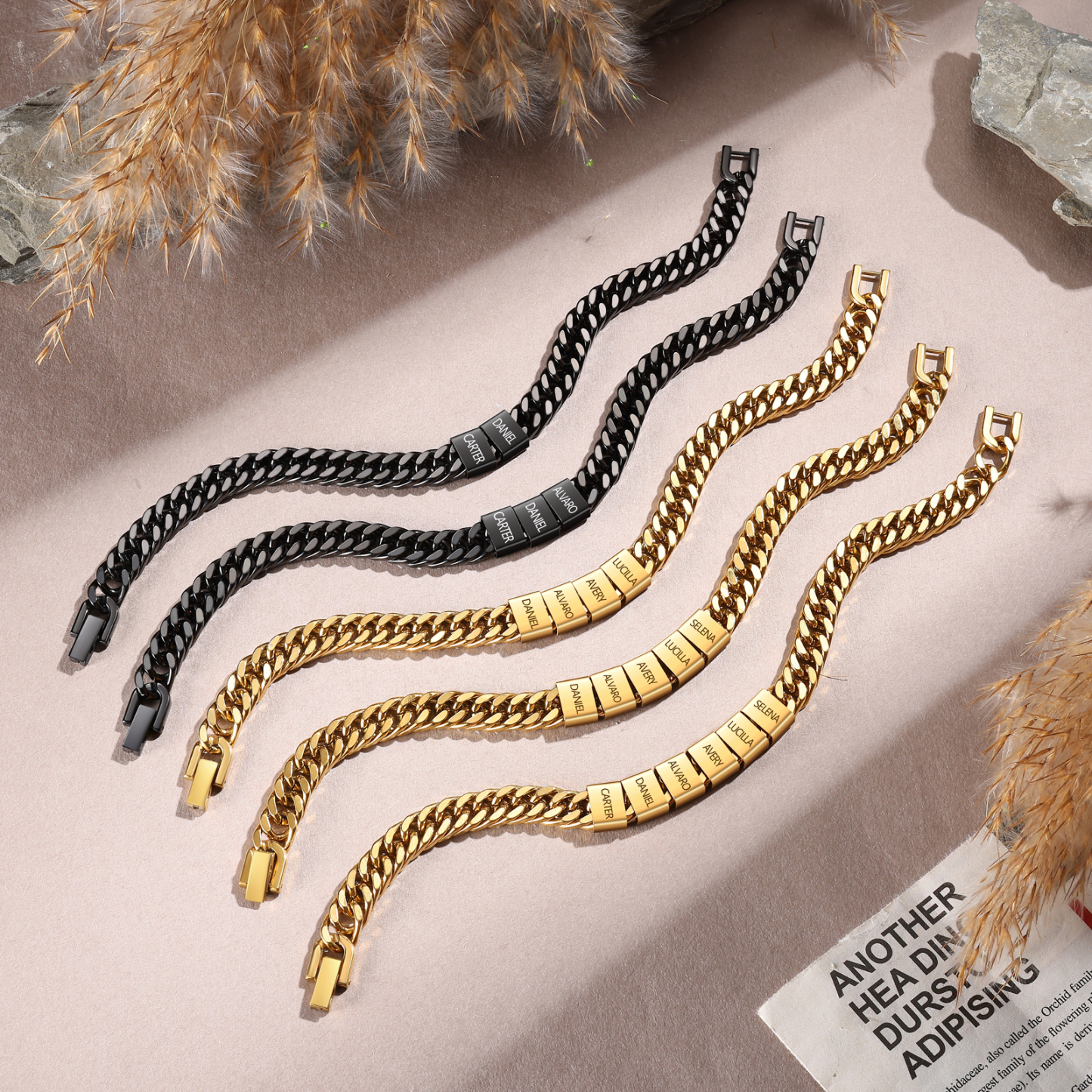 Personalized  Bracelet for Men with Custom Engraving 2-6 Names - Gift for Grandpa | Jessemade