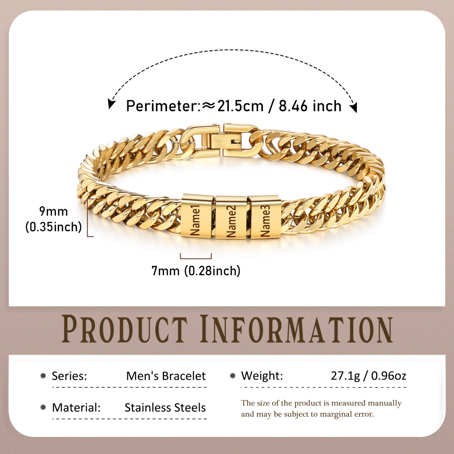 Personalized  Bracelet for Men with Custom Engraving 2-6 Names - Gift for Grandpa | Jessemade