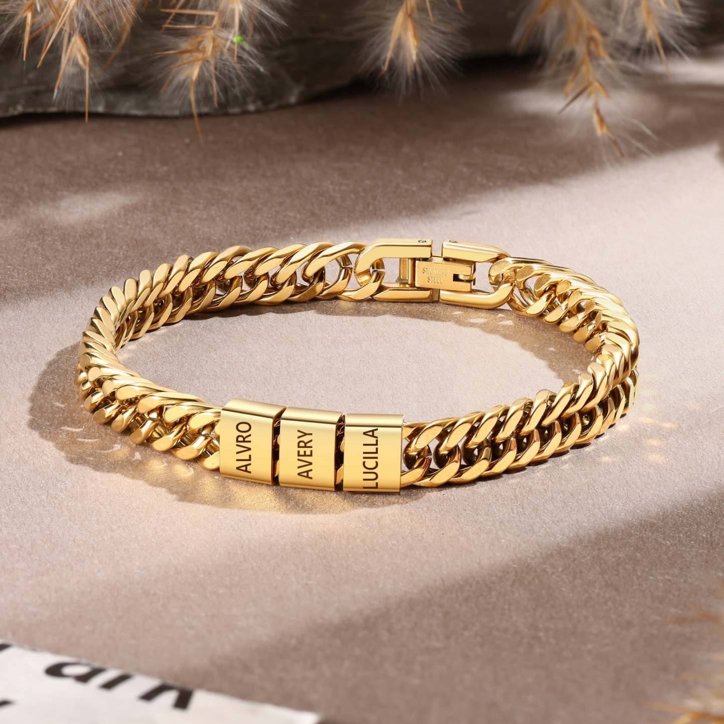 Personalized  Bracelet for Men with Custom Engraving 2-6 Names - Gift for Grandpa | Jessemade
