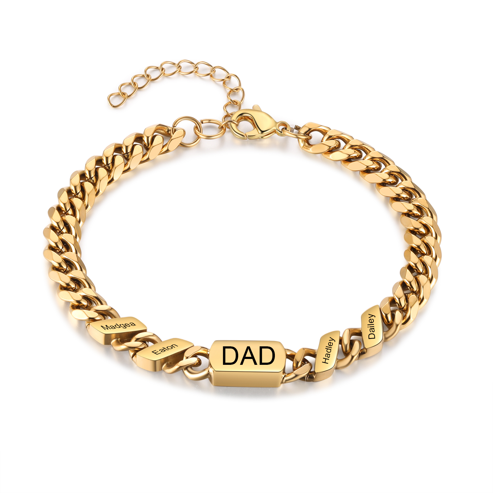 Men's Personalized Gold/Black Cuban Link Dad Bracelet