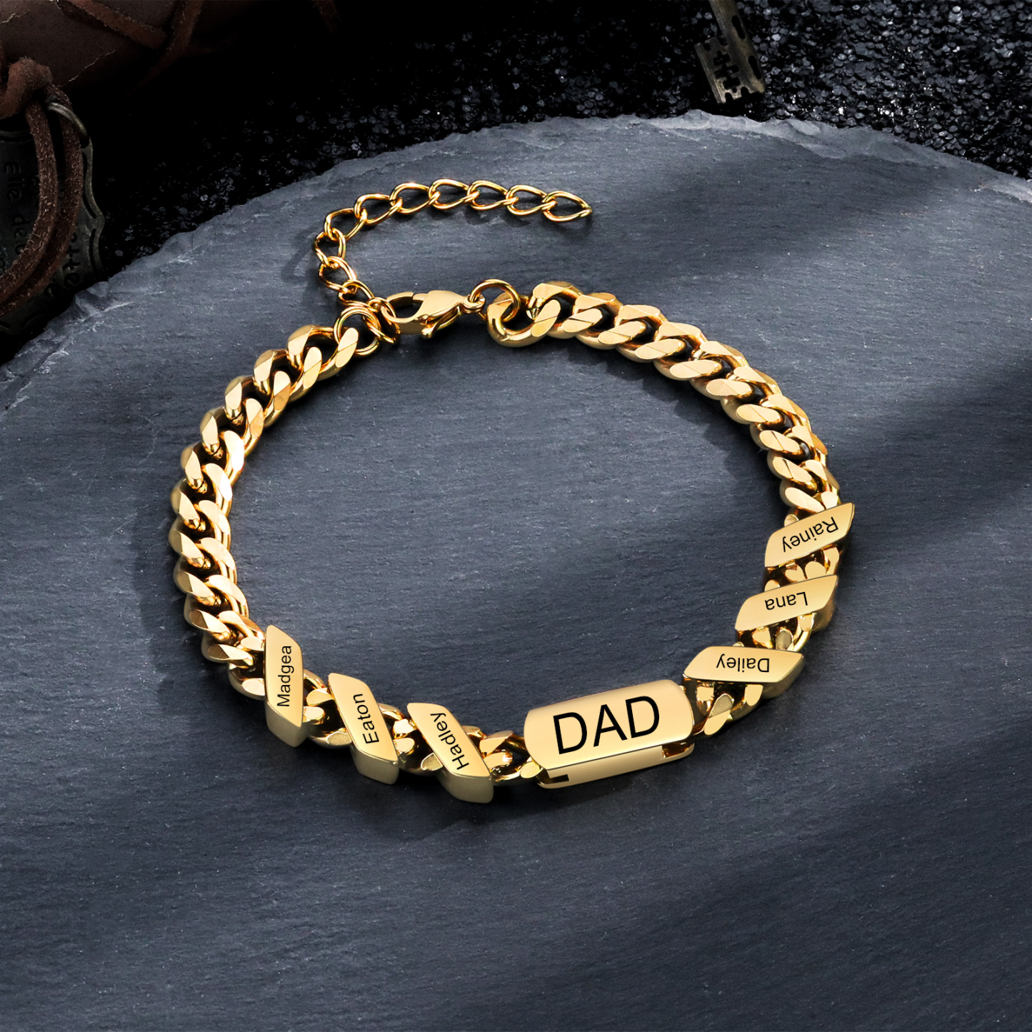 Men's Personalized Gold/Black Cuban Link Dad Bracelet
