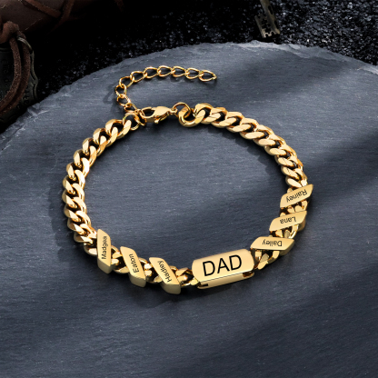 Men's Personalized Gold/Black Cuban Link Dad Bracelet