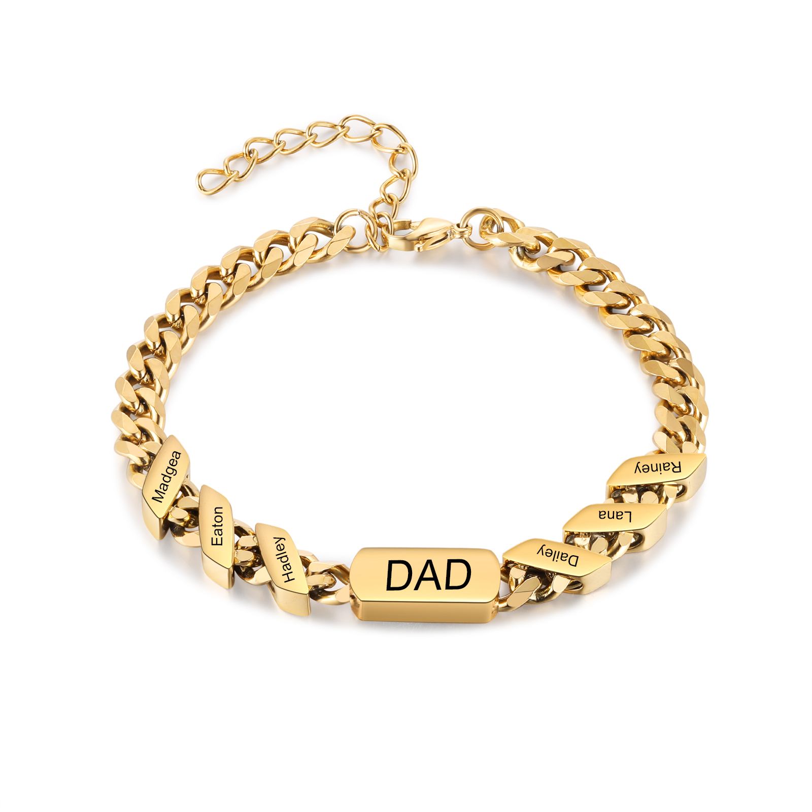 Men's Personalized Gold/Black Cuban Link Dad Bracelet