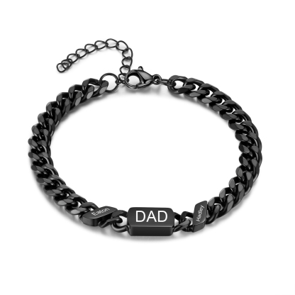 Men's Personalized Gold/Black Cuban Link Dad Bracelet