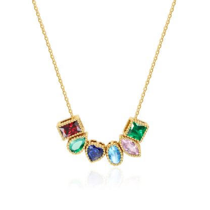 Personalized Birthstone Charm Necklace Customized with 1-6 Stones