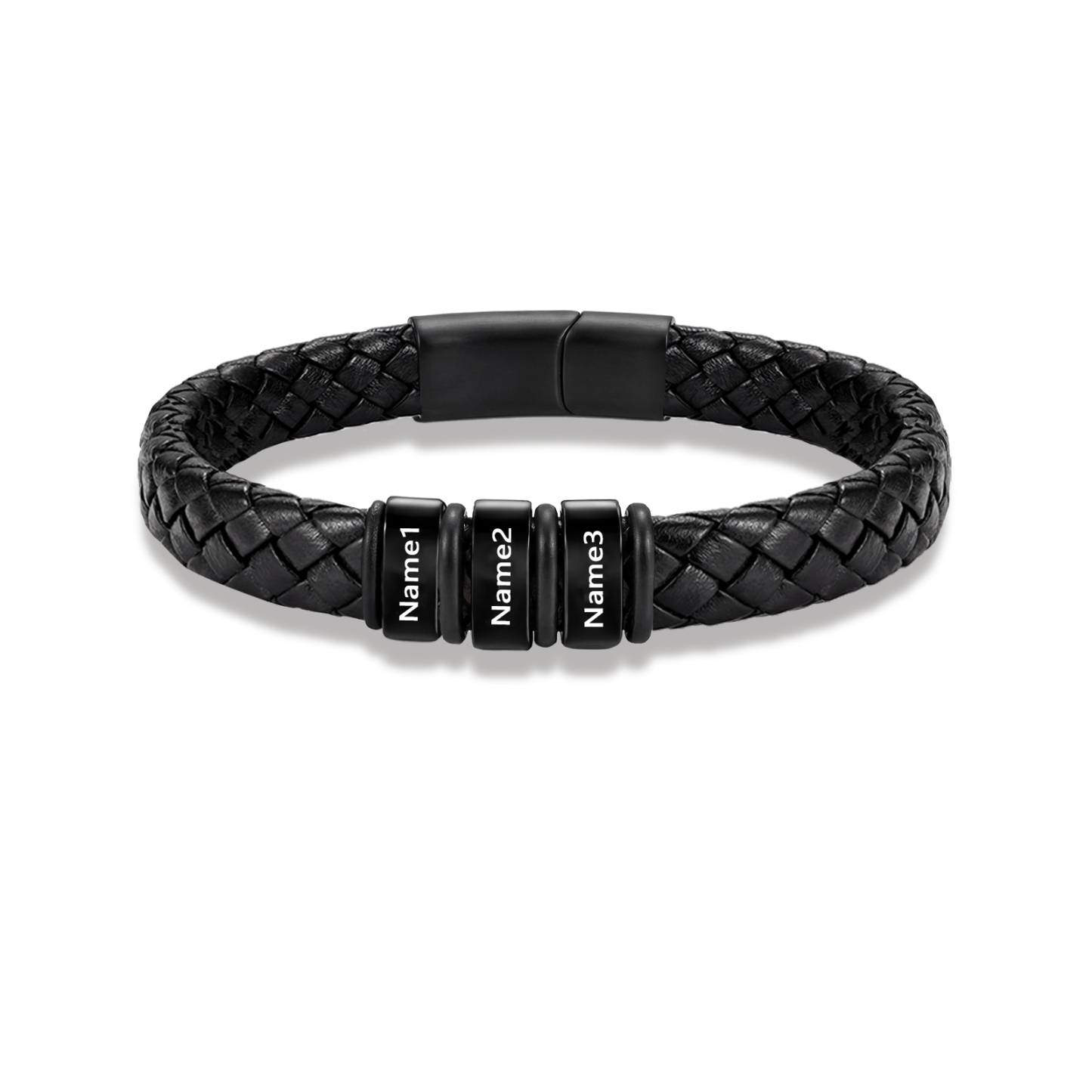 Personalized Leather Braided Bracelet Custom with 2-6 Name Beads