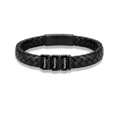 Personalized Leather Braided Bracelet Custom with 2-6 Name Beads