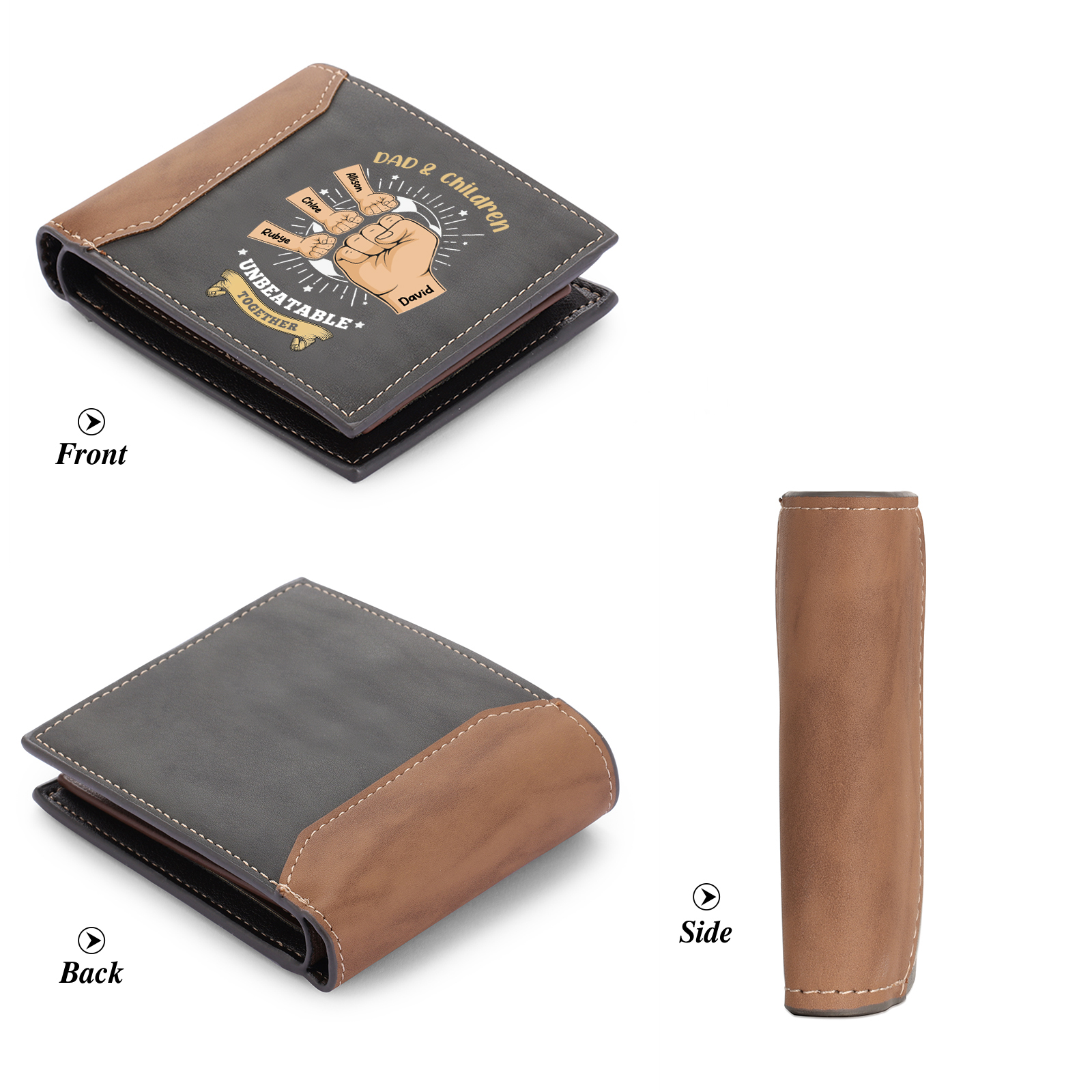 Personalized Leather Wallet For Dad And Son Customized With 2–9 Names And Fist Bumps