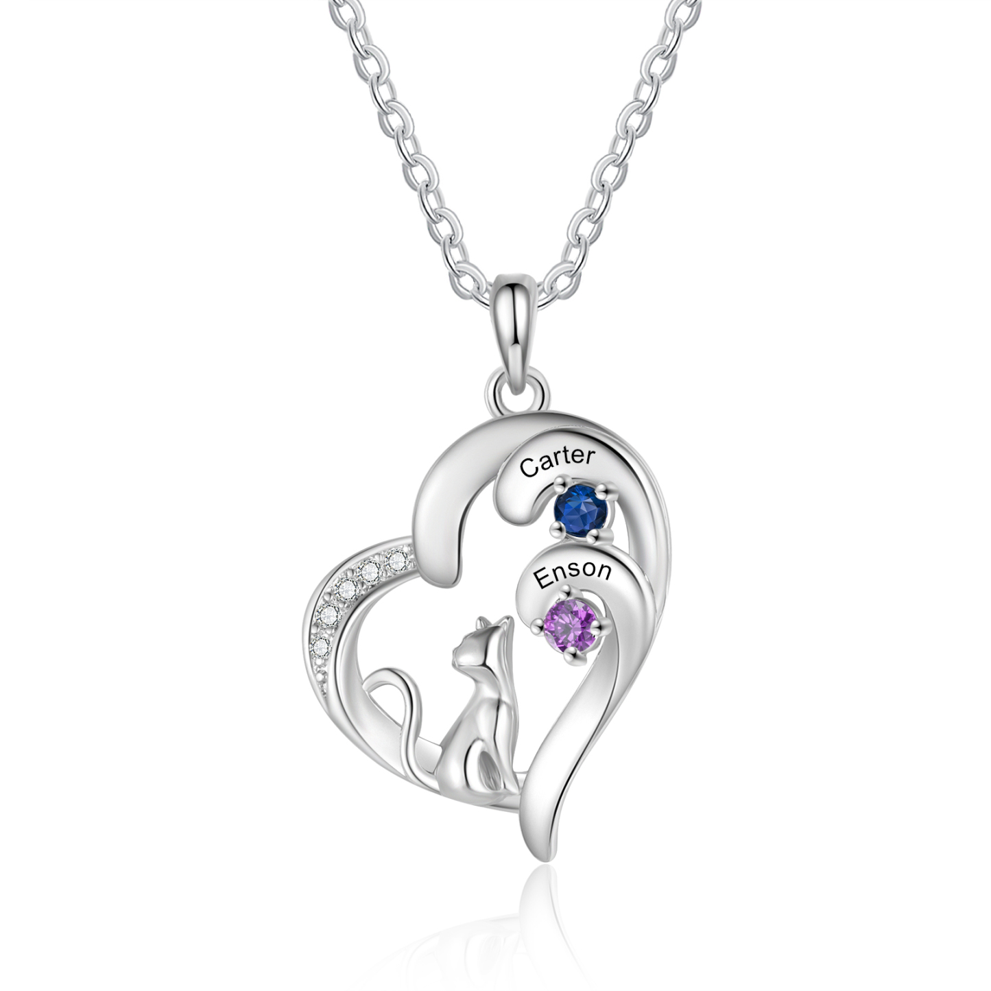 Personalized Cat Heart Necklace with 2–5 Birthstones and Custom Names, Unique Pet Memorial Jewelry Gift for Cat Lovers and Cat Moms Gift For Wife Sister Friend | Jessemade