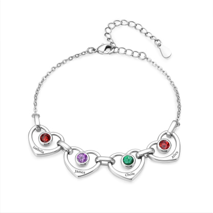 Personalized Intertwined Hearts Bracelet Customized With 1-5 Names And Birthstones Gift For Mom Or Girlfriend