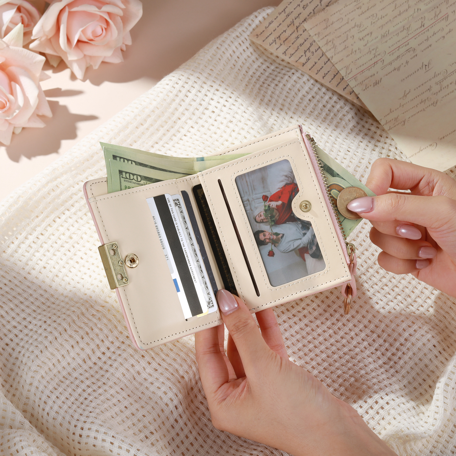 Personalized Leather Zippered Wallet Custom With Photo And Engraved Name