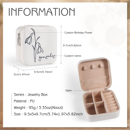 Square Jewelry Storage Box-Personalised 1 Name Customized Birthflower Storage Box In Various Colors