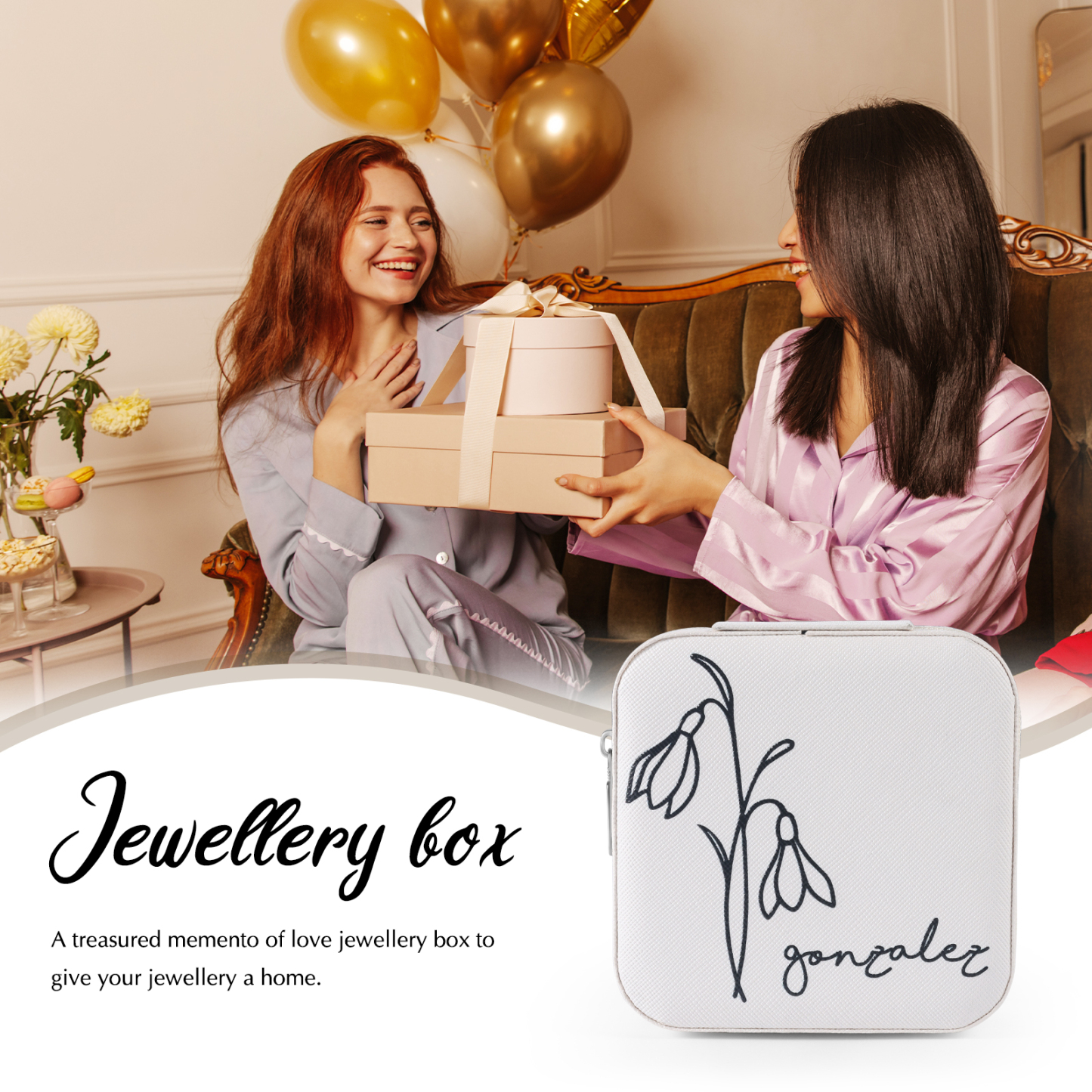 Square Jewelry Storage Box-Personalised 1 Name Customized Birthflower Storage Box In Various Colors