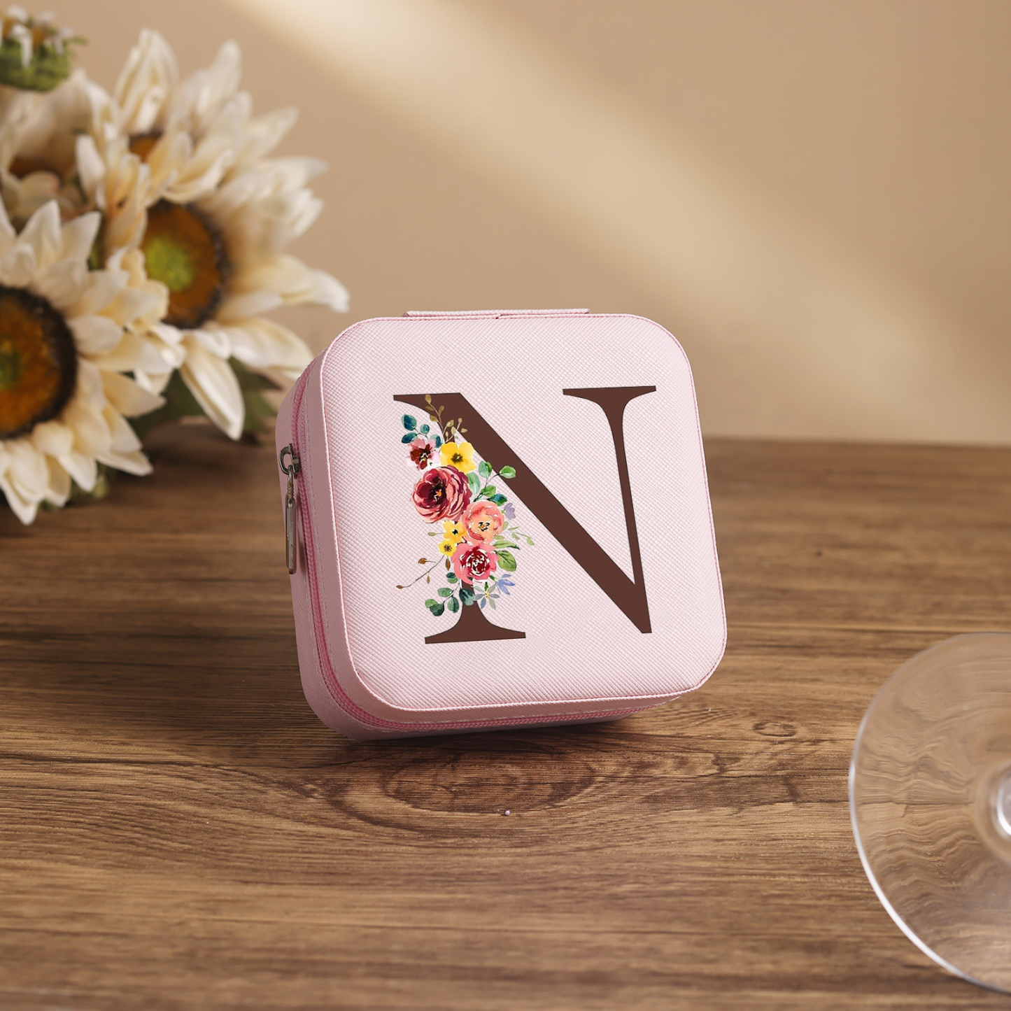 Square Jewelry Storage Box-Personalised 1 Name Customized Birthflower Storage Box In Various Colors