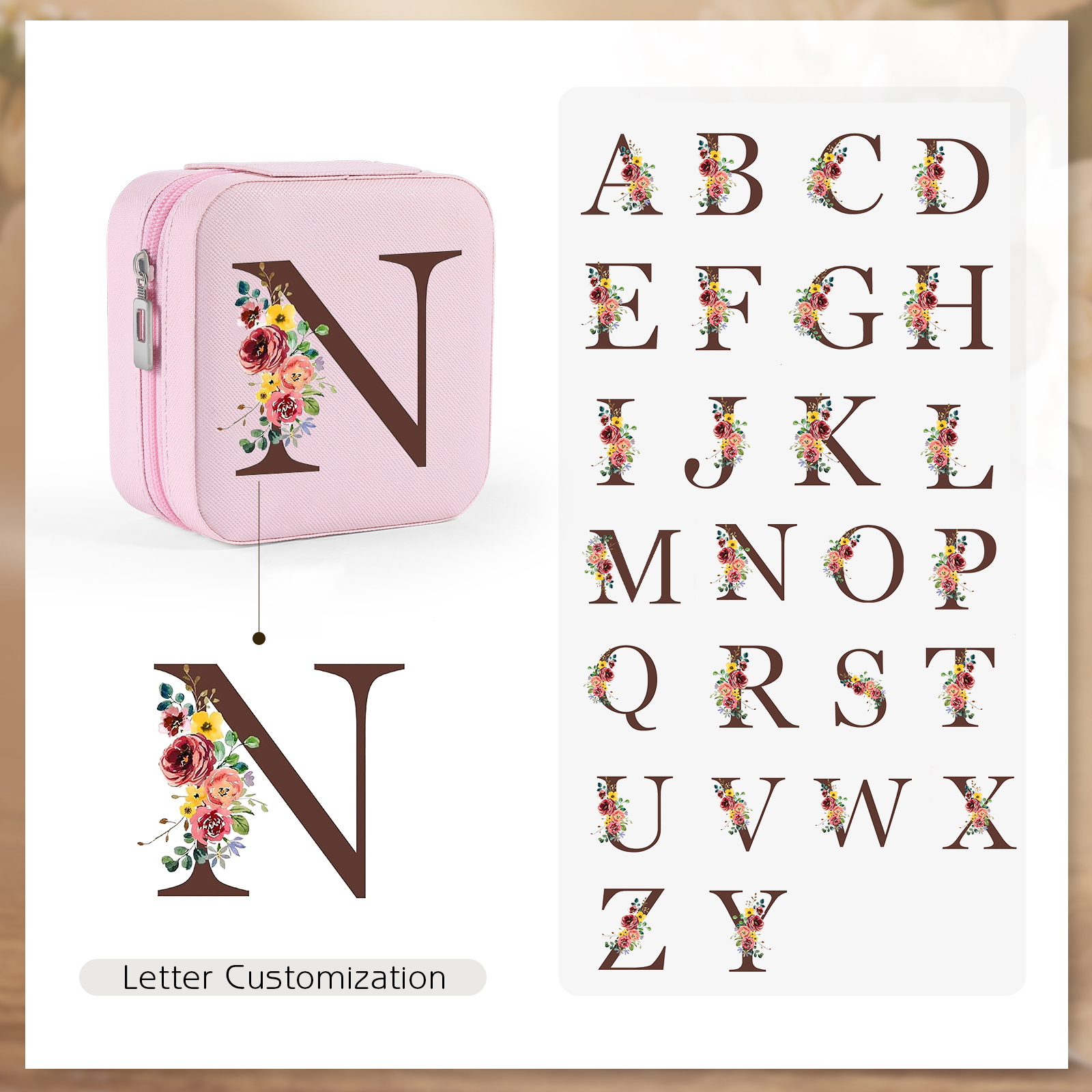 Square Jewelry Storage Box-Personalised 1 Name Customized Birthflower Storage Box In Various Colors