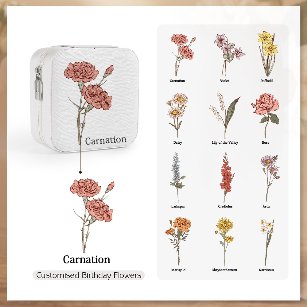 [Copy]Square Jewelry Storage Box-Personalised 1 Name Customized Birthflower Storage Box In Various Colors