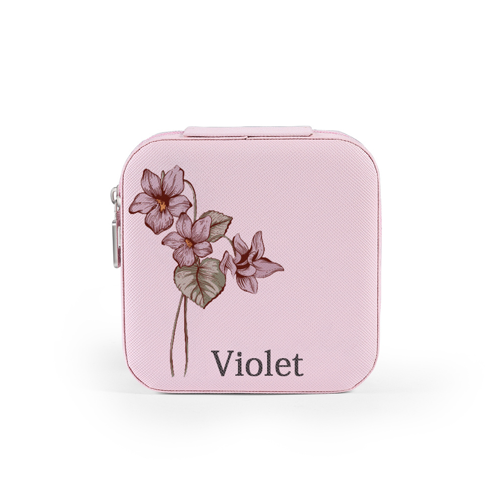 [Copy]Square Jewelry Storage Box-Personalised 1 Name Customized Birthflower Storage Box In Various Colors
