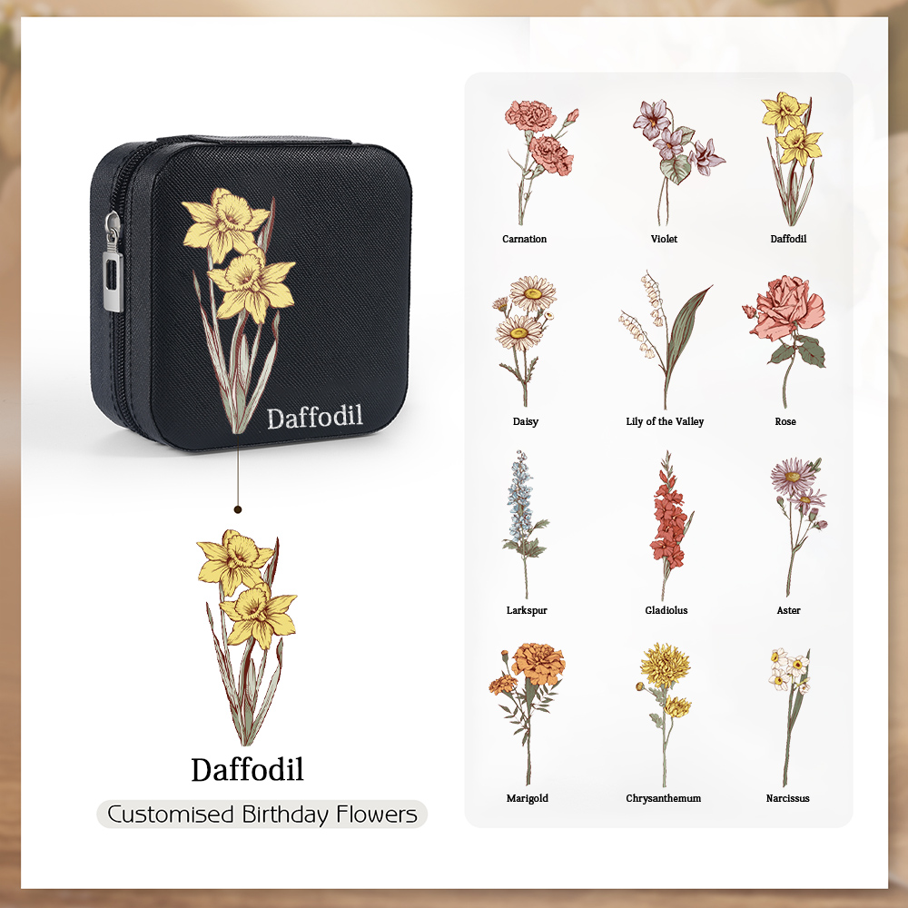 [Copy]Square Jewelry Storage Box-Personalised 1 Name Customized Birthflower Storage Box In Various Colors