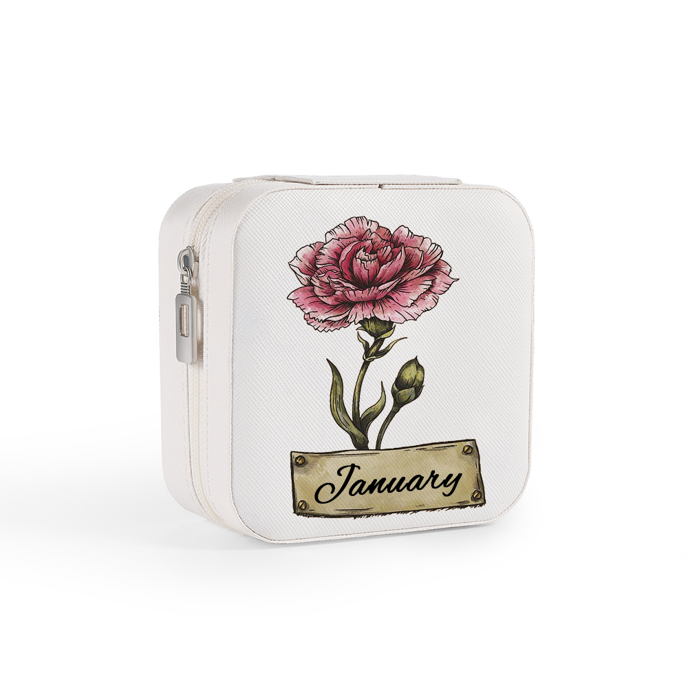 Square Jewelry Storage Box-Personalised 1 Name Customized Birthflower Storage Box In Various Colors