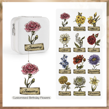 Square Jewelry Storage Box-Personalised 1 Name Customized Birthflower Storage Box In Various Colors