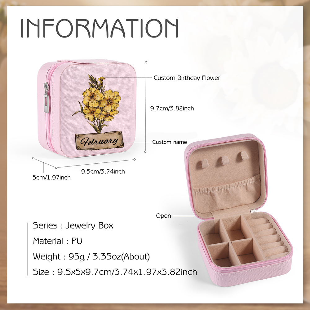 Square Jewelry Storage Box-Personalised 1 Name Customized Birthflower Storage Box In Various Colors