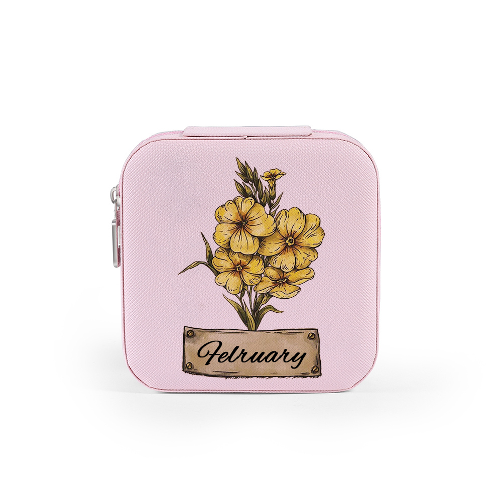 Square Jewelry Storage Box-Personalised 1 Name Customized Birthflower Storage Box In Various Colors