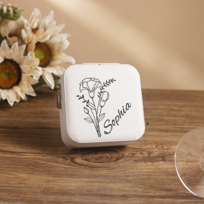 Square Jewelry Storage Box-Personalised 1 Name Customized Birthflower Storage Box In Various Colors