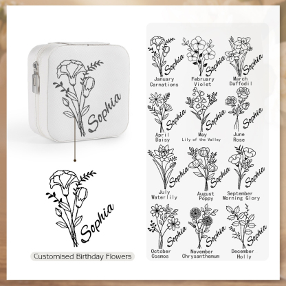 Square Jewelry Storage Box-Personalised 1 Name Customized Birthflower Storage Box In Various Colors