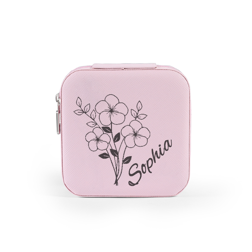 Square Jewelry Storage Box-Personalised 1 Name Customized Birthflower Storage Box In Various Colors