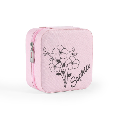 Square Jewelry Storage Box-Personalised 1 Name Customized Birthflower Storage Box In Various Colors