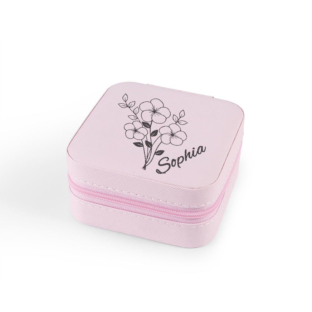 Square Jewelry Storage Box-Personalised 1 Name Customized Birthflower Storage Box In Various Colors