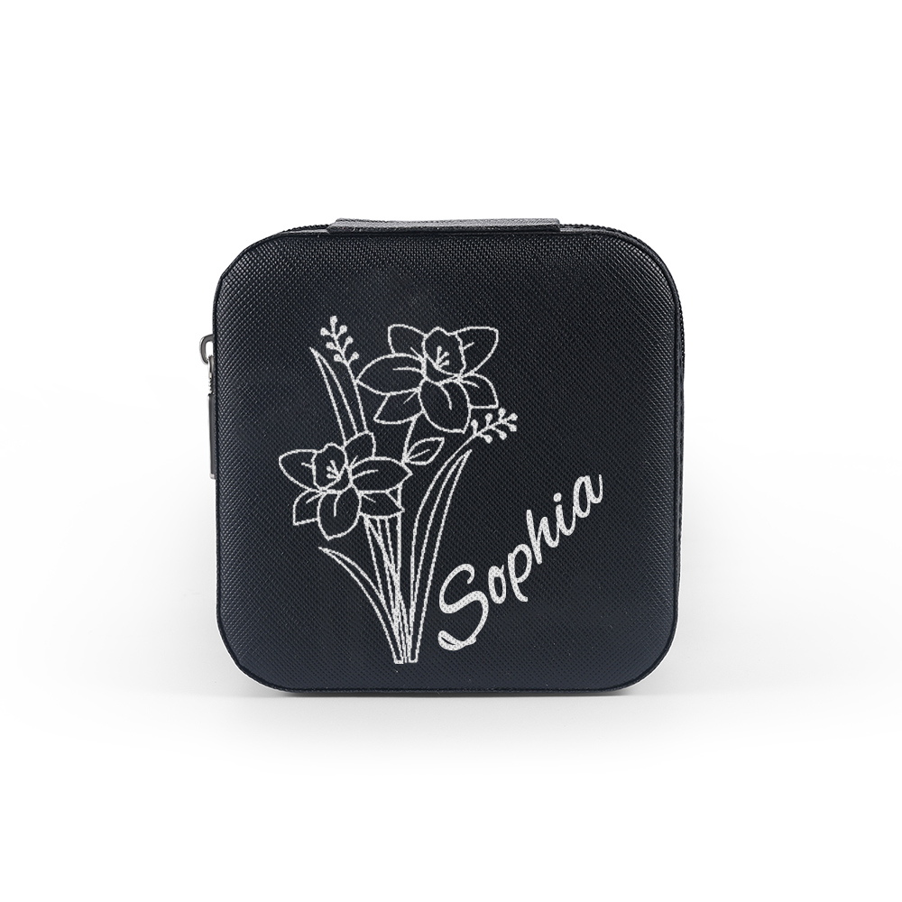 Square Jewelry Storage Box-Personalised 1 Name Customized Birthflower Storage Box In Various Colors