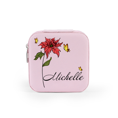 Square Jewelry Storage Photo Box-Personalised 1 Name Customized Birthflower Storage Box In Various Colors