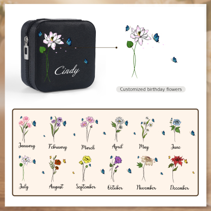 Square Jewelry Storage Photo Box-Personalised 1 Name Customized Birthflower Storage Box In Various Colors