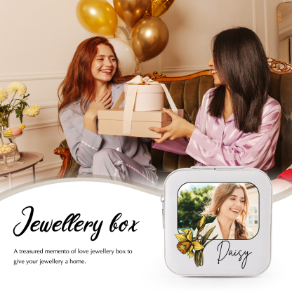 Square Jewelry Storage Photo Box-Personalised 1 Name Customized Birthflower Storage Box In Various Colors