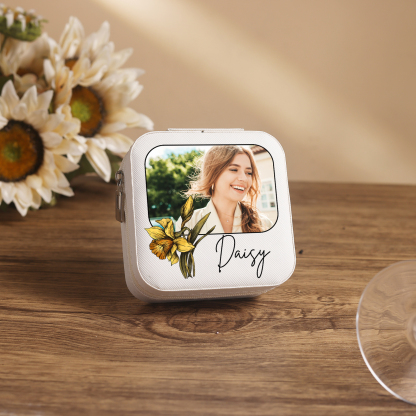 Square Jewelry Storage Photo Box-Personalised 1 Name Customized Birthflower Storage Box In Various Colors