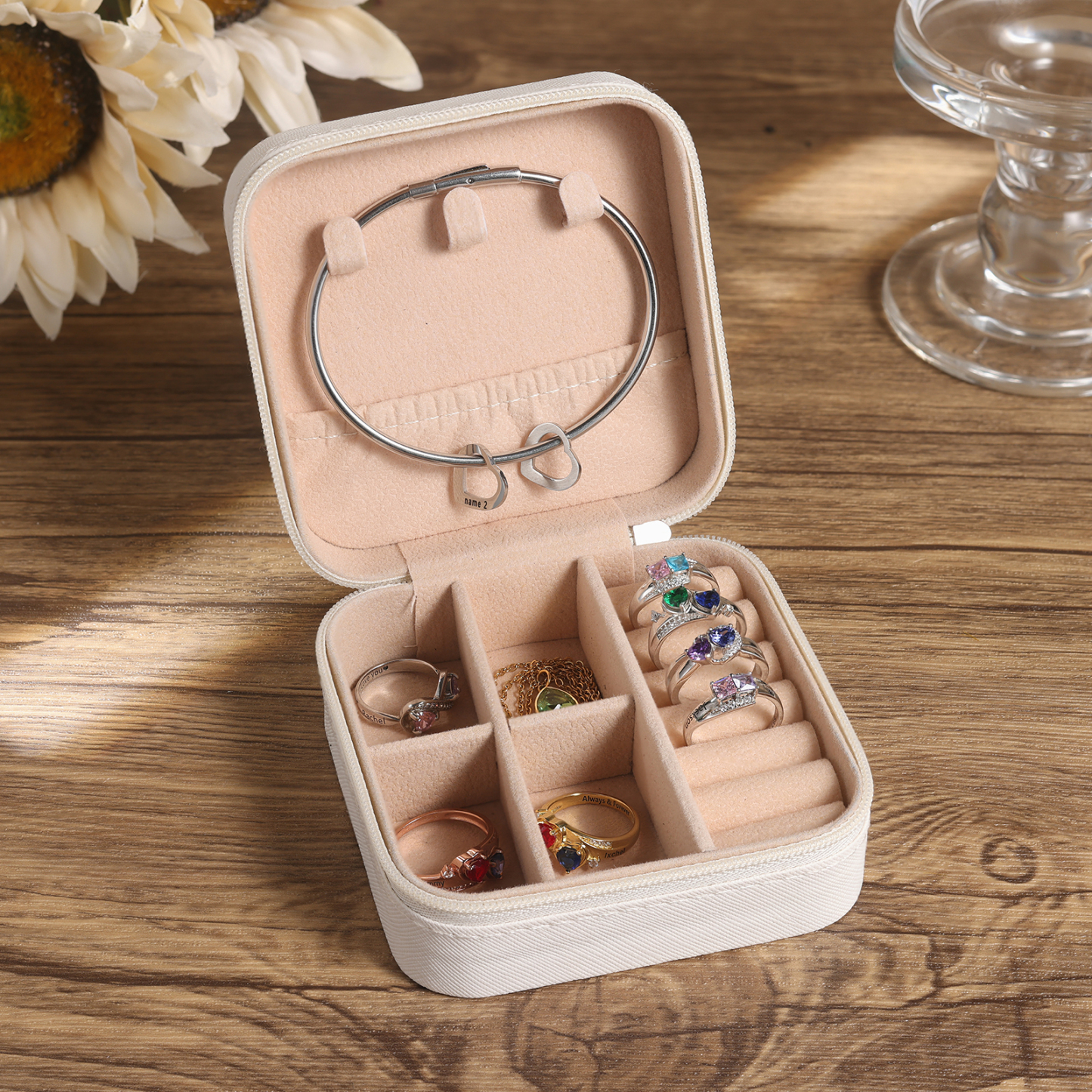 Square Jewelry Storage Photo Box-Personalised 1 Name Customized Birthflower Storage Box In Various Colors