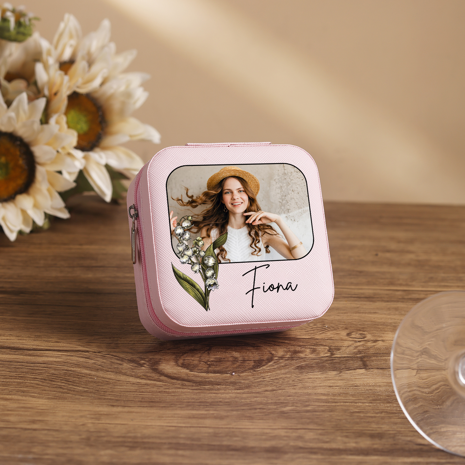 Square Jewelry Storage Photo Box-Personalised 1 Name Customized Birthflower Storage Box In Various Colors