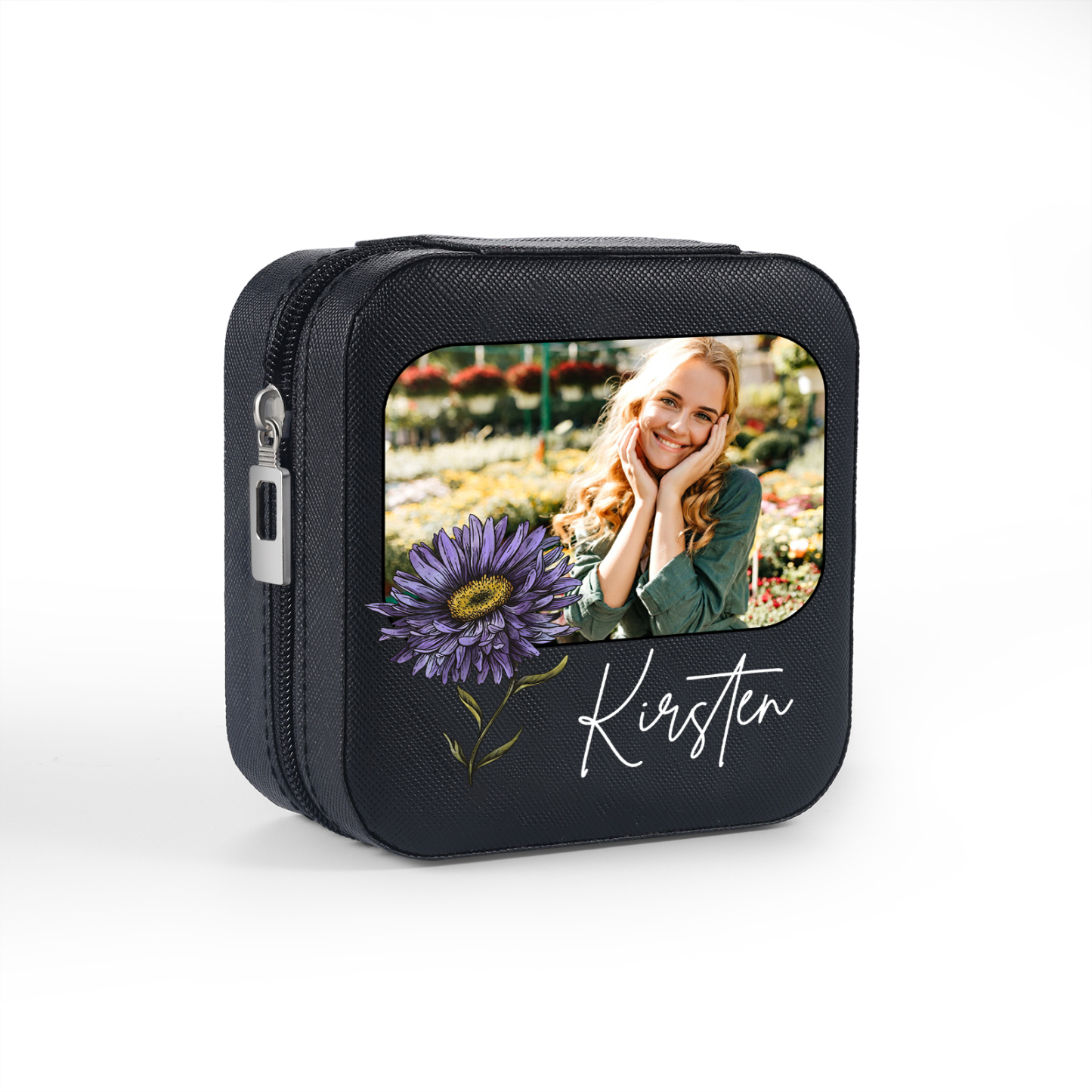 Square Jewelry Storage Photo Box-Personalised 1 Name Customized Birthflower Storage Box In Various Colors