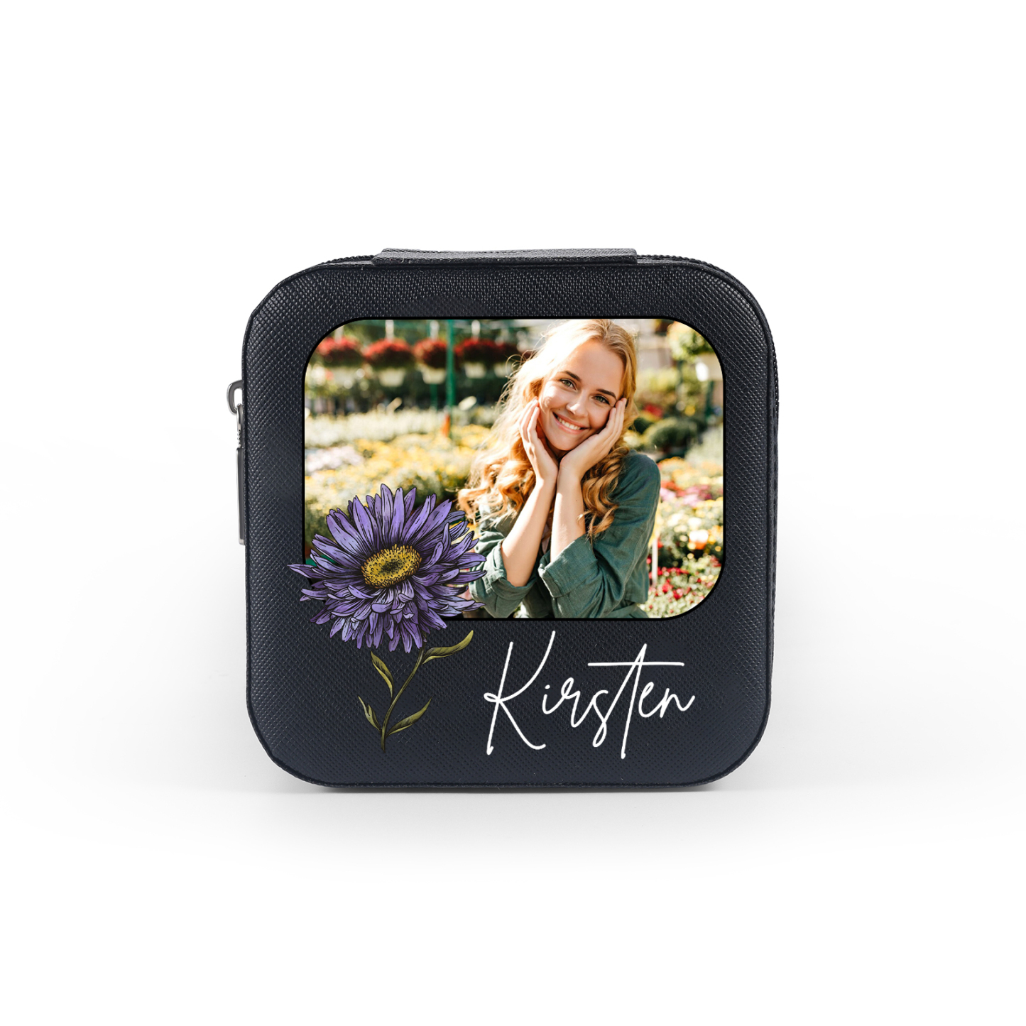 Square Jewelry Storage Photo Box-Personalised 1 Name Customized Birthflower Storage Box In Various Colors