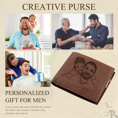 Personalized Leather Wallet Gift Box Set Keychain, Customizable Photo Name Letter Wallet Gift for Dad