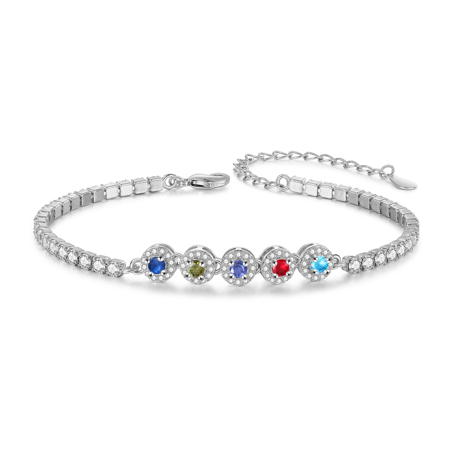 Personalized Birthstone Tennis Bracelet with 2–5 Stones