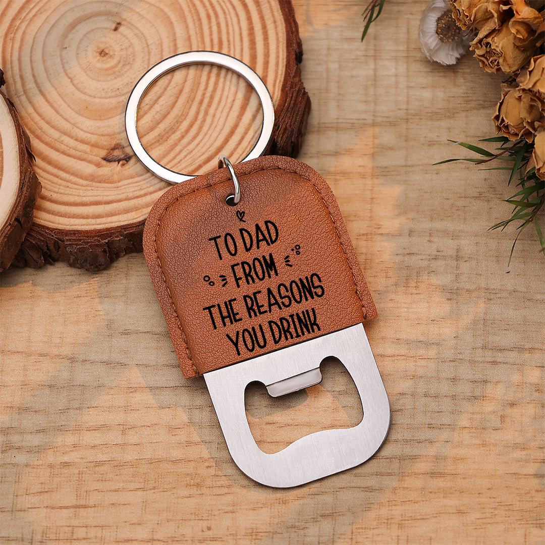 Personalized Leather Keychain With Bottle Opener For Dad Customized With 1–6 Children’s Names And Photo