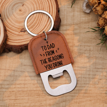 Personalized Leather Keychain With Bottle Opener For Dad Customized With 1–6 Children’s Names And Photo