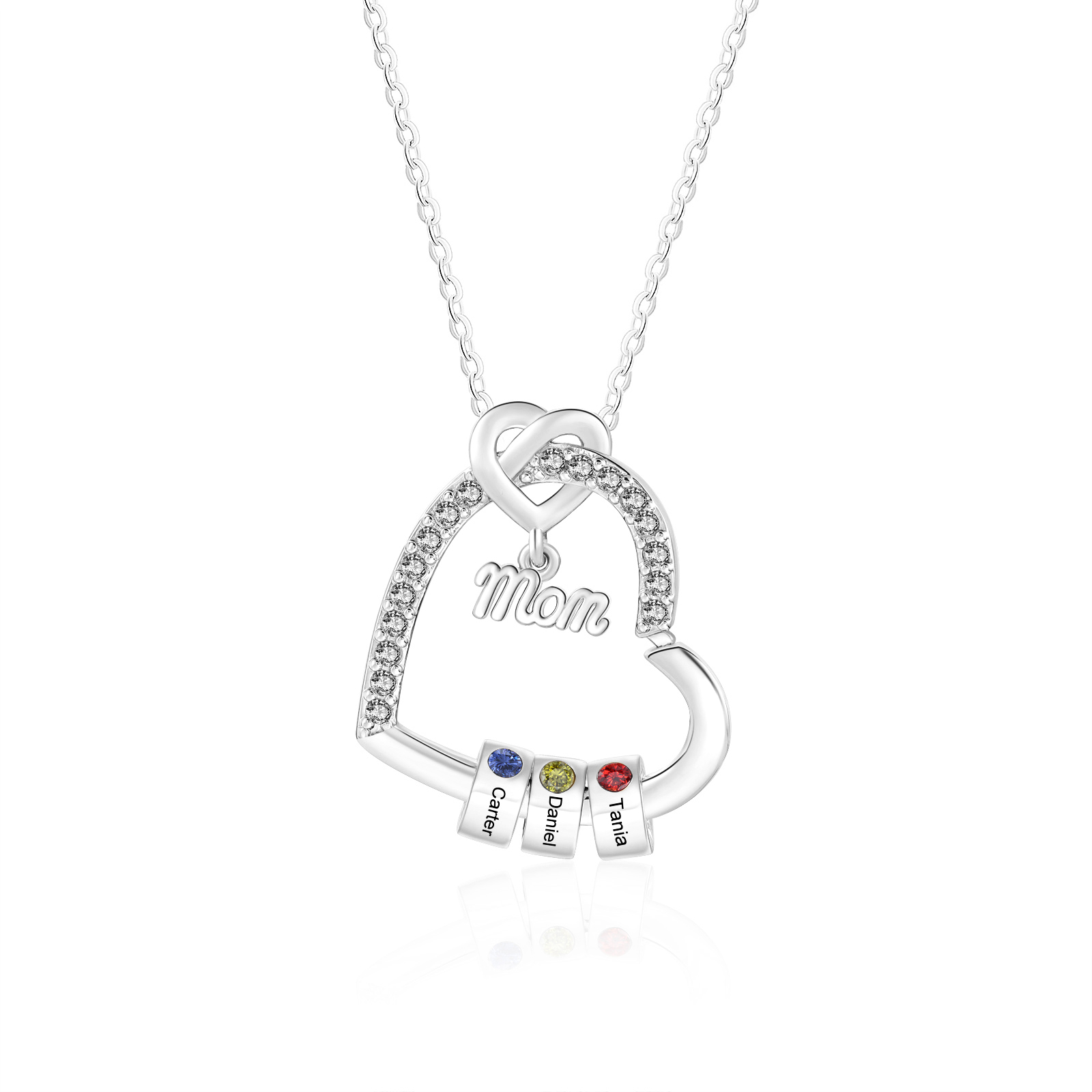 Personalized Heart Necklace for Mom with 1-5 Names and Birthstones – Custom Mother’s Day Pendant with Name, Title & Birthstone Gift for Mom or Grandma