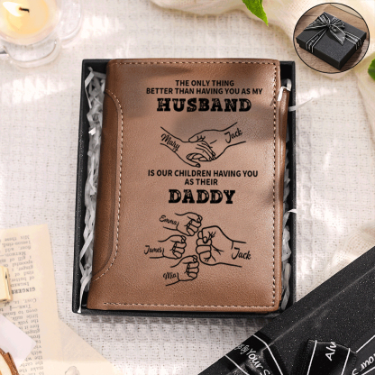 Personalized Brown Leather Dad Wallet – Fist Bump