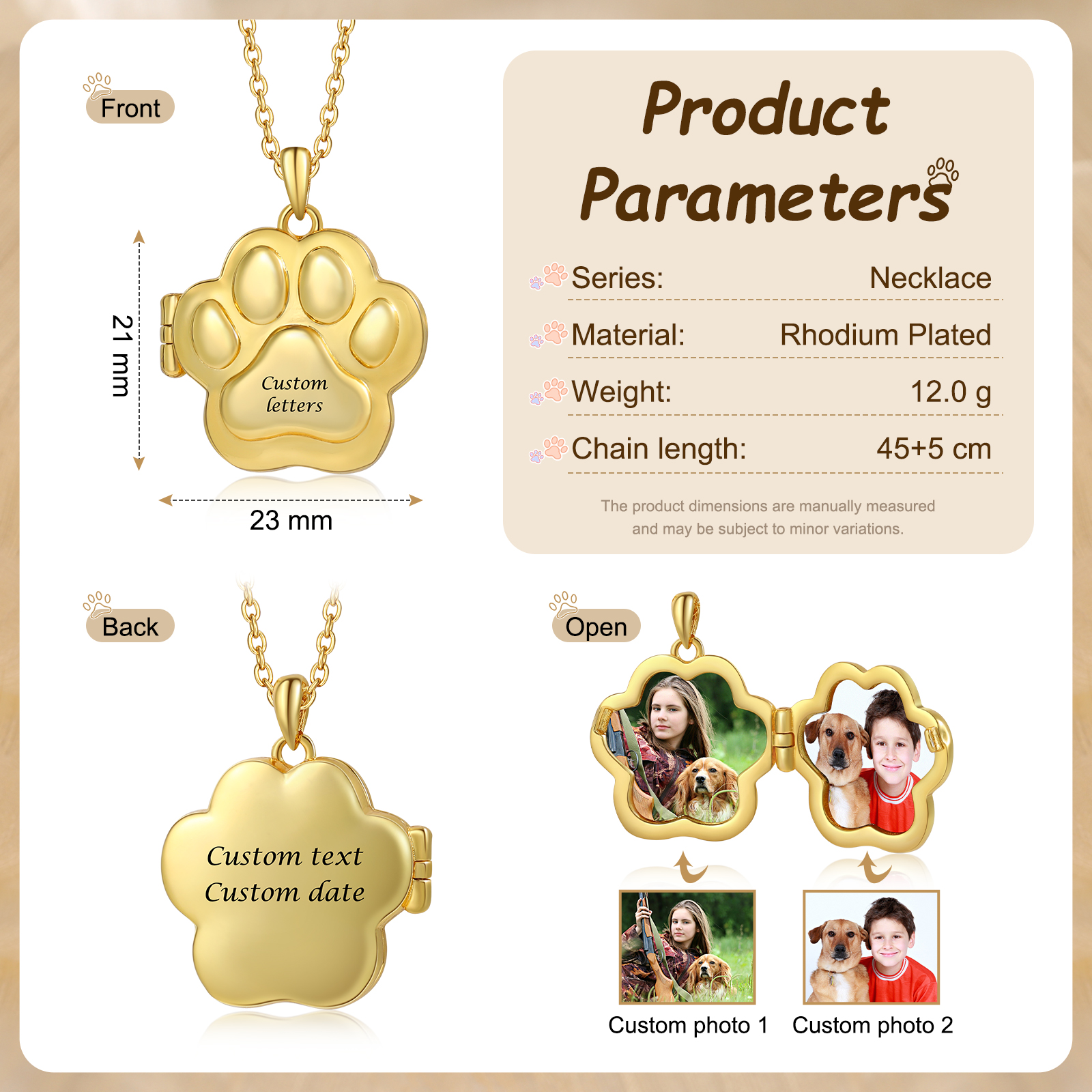 Custom Paw Photo Locket Necklace Personalized Gift for Pet Lovers for Mom, Dad, Friend | Jessemade