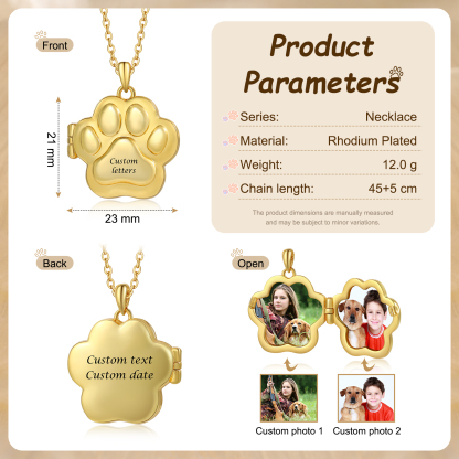 Custom Paw Photo Locket Necklace Personalized Gift for Pet Lovers for Mom, Dad, Friend | Jessemade